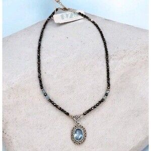 Vintage 1928 Beaded Necklace Sky Blue Crystal Pendant Vintage Style W/ Tag